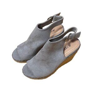 JustFab Keeley Womens Grey Peep Toe Espadrille Wedge Sandals Sz 6